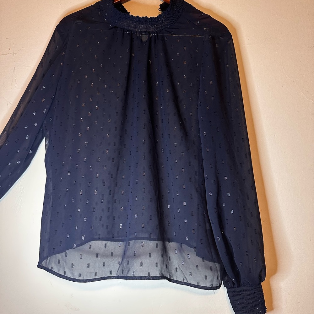 Express Blue Ruffled Long Sleeve Blouse